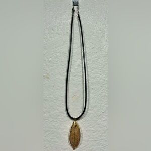 Vintage Black & Silver-tone Gold Leaf Pendant Necklace